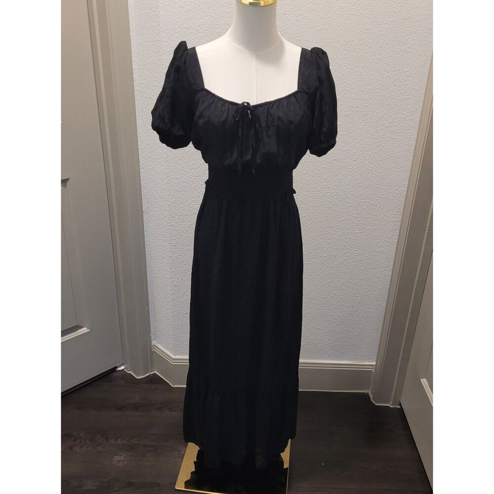 PAIGE Avonne Black Floral Squate Neck Puff-Sleeve Maxi Dress Sz XS Cottagecore